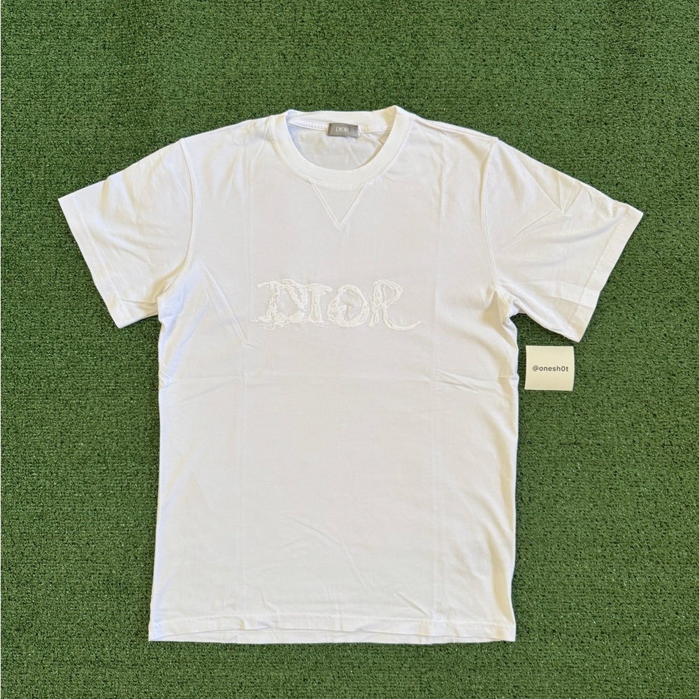 Dior Classic White Short Embroidered Sleeve Tee Size L